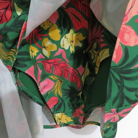 Old Navy Womens Sz S Green Pink Tropical Floral One-Piece Bathing Suit Tie Waist - Picture 6 of 8